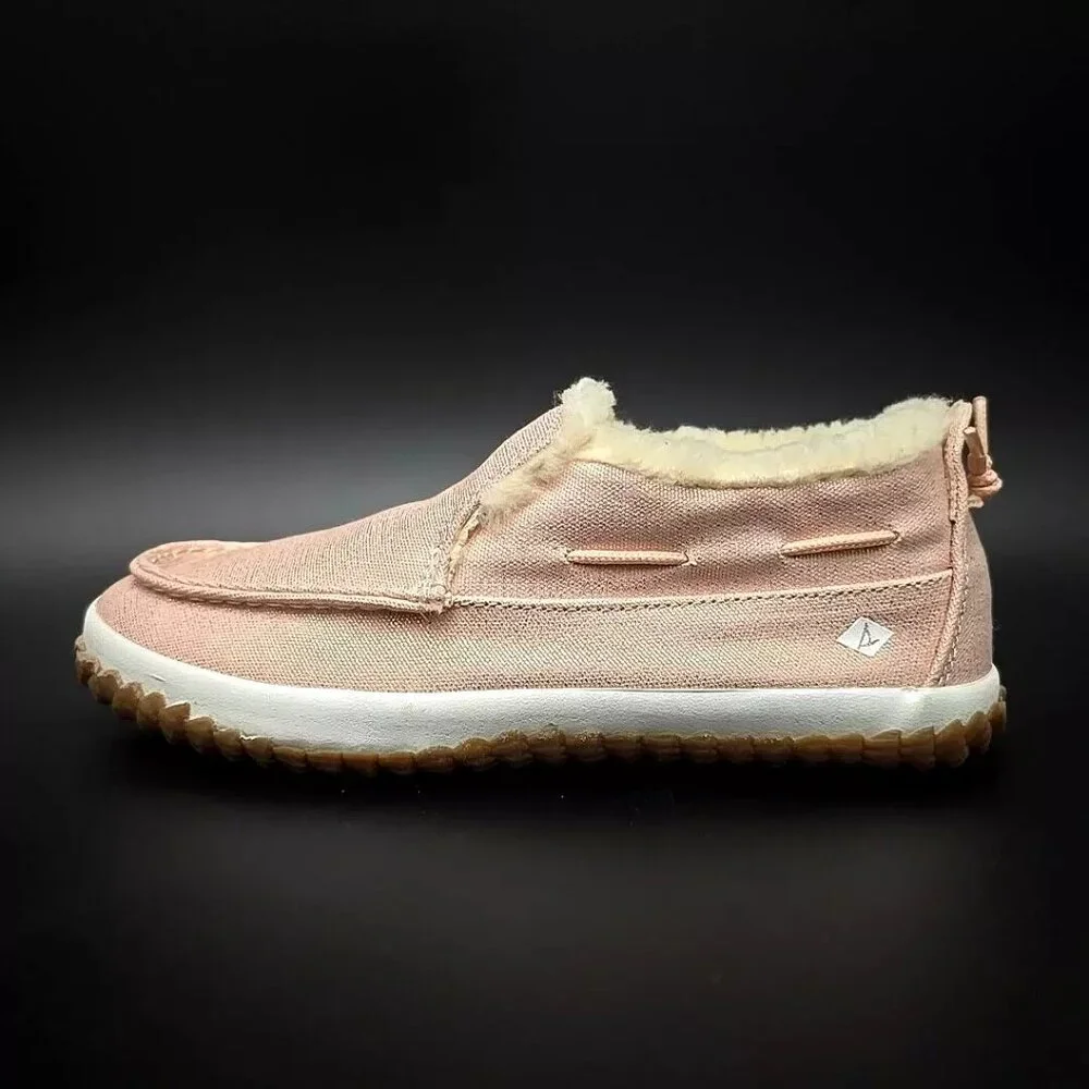 Sperry Moc Sider Blush Faux Fur Lining Fashion Boot Shoes Big Girls Size 2M